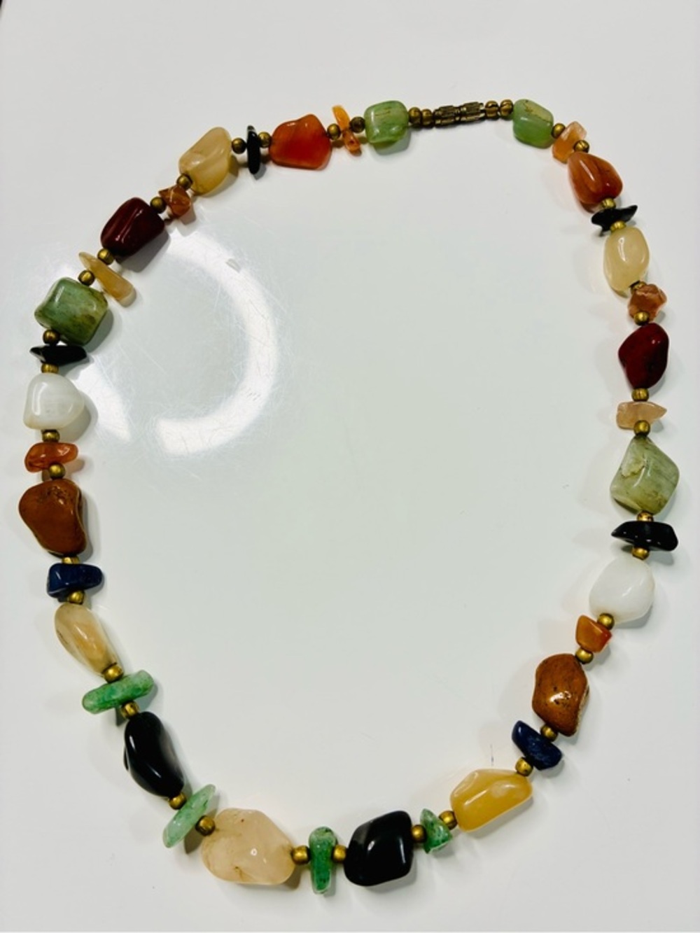 Multicolor Natural Stone Bead Necklace - Mixed Gem Accents VTG Hippie Cowgirl